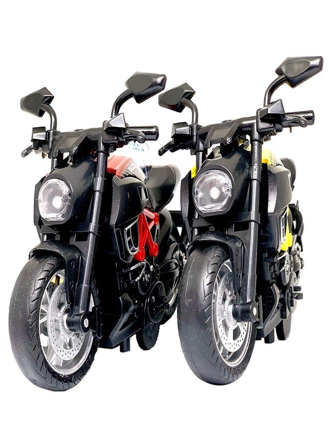 SELLMONK Die-cast Motorcycle Model Toy for Kids Pull Back Simulation Metal Racing Motorcycle with Sound/Light Die-Cast Model Bike for Kids Boys Assorted Colour (Pack of 2 ) - Image 1